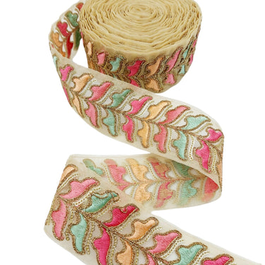 9 Yards Sheer Gold Tissue Embroidered Trim, Decorative Trim, Indian Sari Border Sequin Trimming